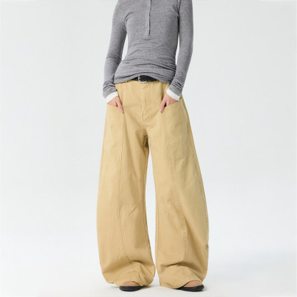 美式復古解構設計感廓形彎刀褲女寬鬆闊腿潮牌工裝褲子