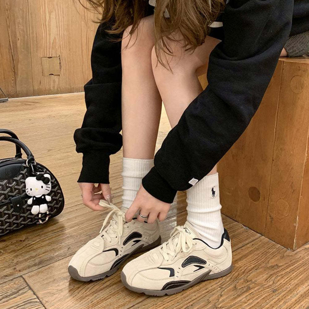 復古拼色增高休閒運動德訓鞋女阿甘鞋