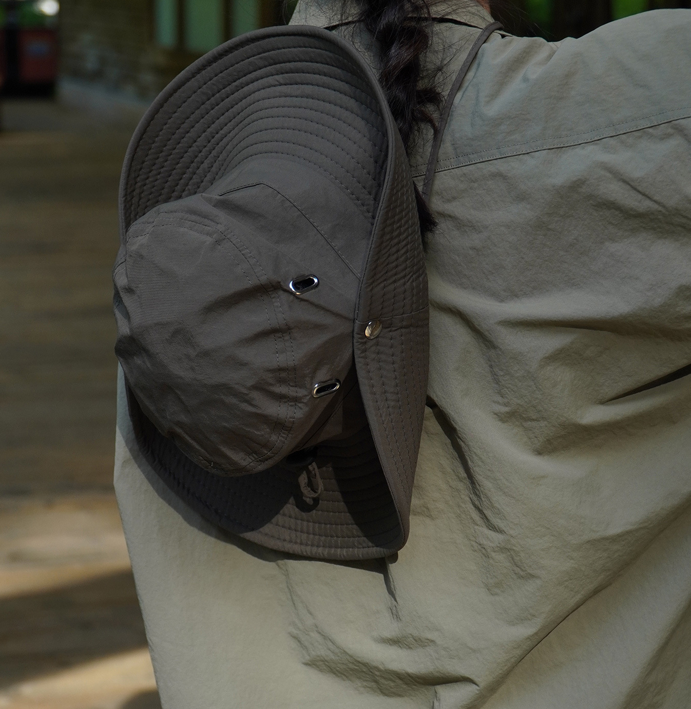 日系潮牌抽繩漁夫帽子女百搭透氣防曬戶外登山釣魚帽西部牛仔帽