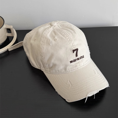 日系水洗牛仔數位7鴨舌帽帽子女顯臉小棒球帽夏