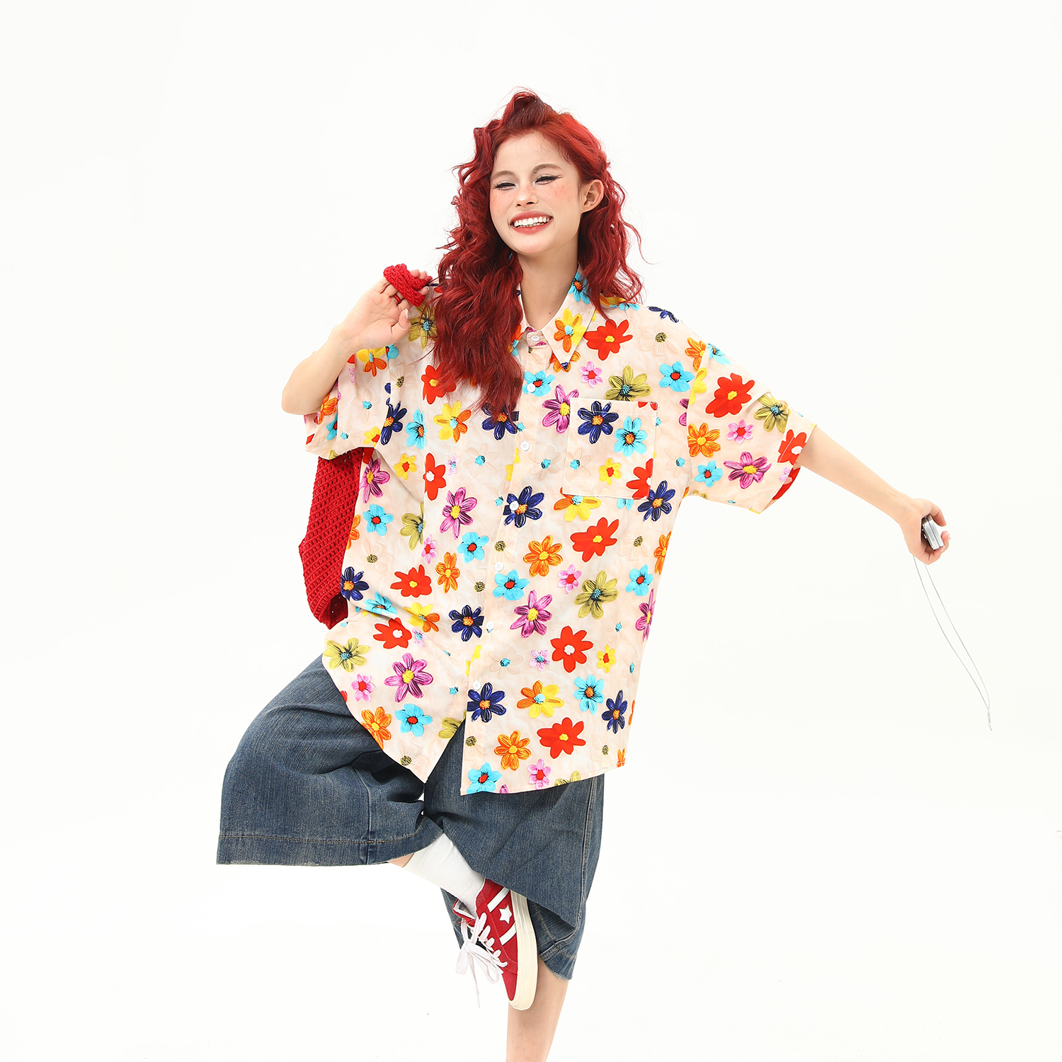 夏季小花襯衫度假風短袖襯衫女輕薄凉感外穿襯衣