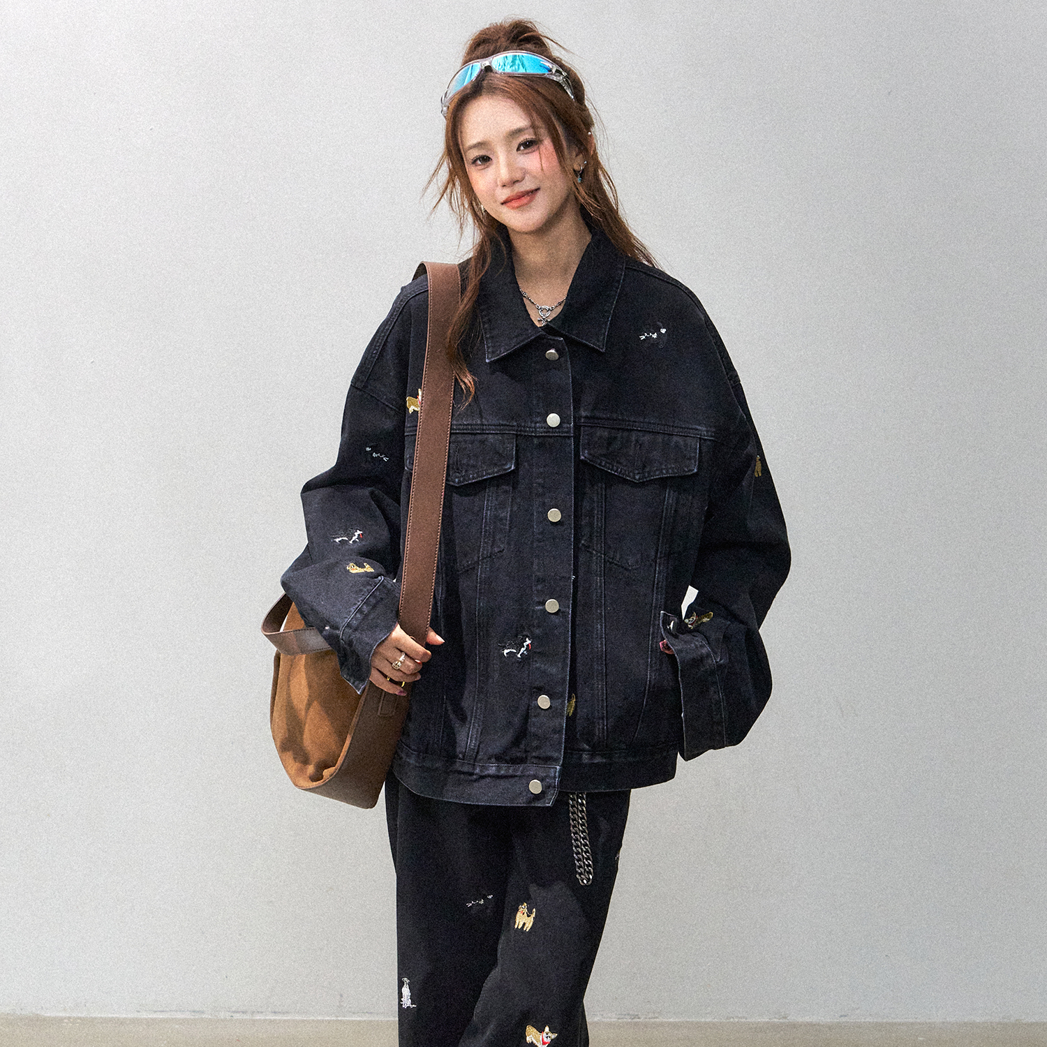 可愛猫狗刺繡牛仔外套女2025新款寬鬆慵懶小個子牛仔衣秋季