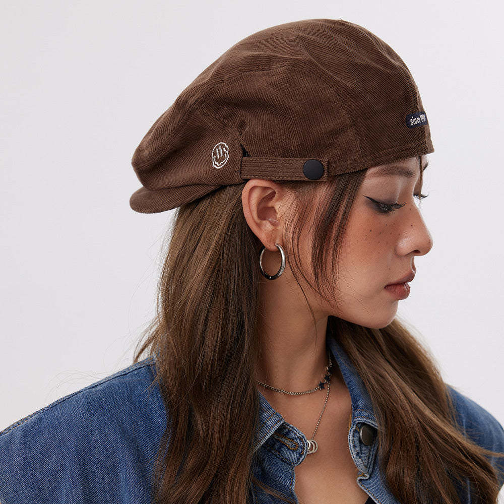 美式辣妹咖啡色反戴前進帽女街頭棕色畫家貝雷帽偵探報童帽子