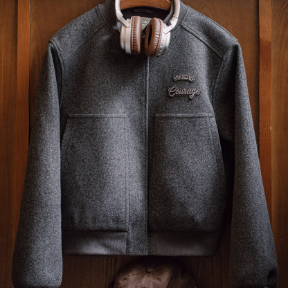 深灰色加厚棒球領服短款毛呢呢子夾克大口袋外套上衣女士秋冬