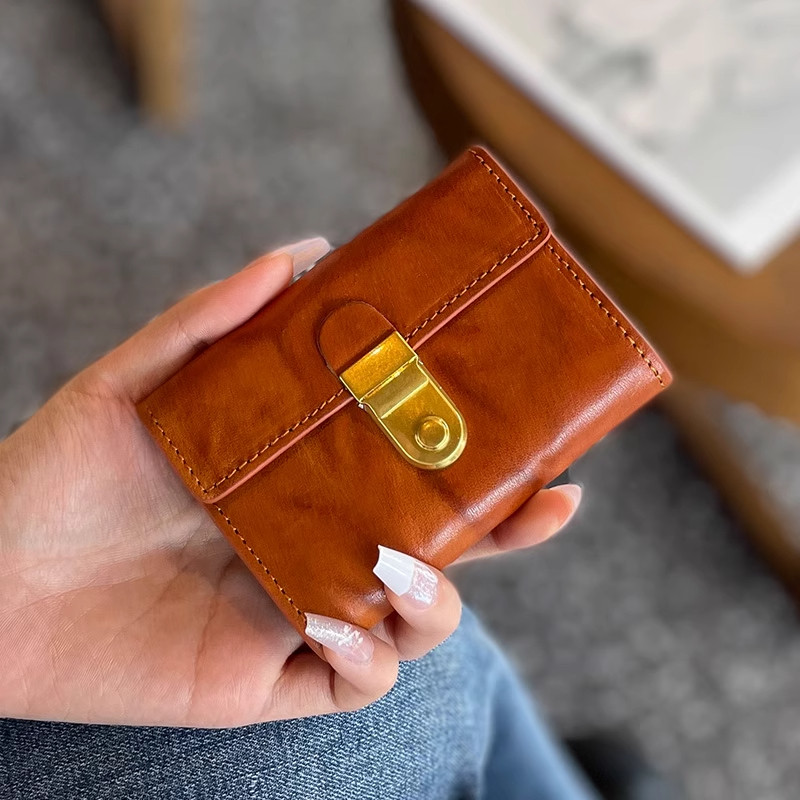 復古大容量風琴卡包皮質新款銀行卡夾女士油蠟皮多卡位精緻零錢包