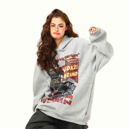 秋冬美式復古小眾印花連帽衛衣女潮牌上衣