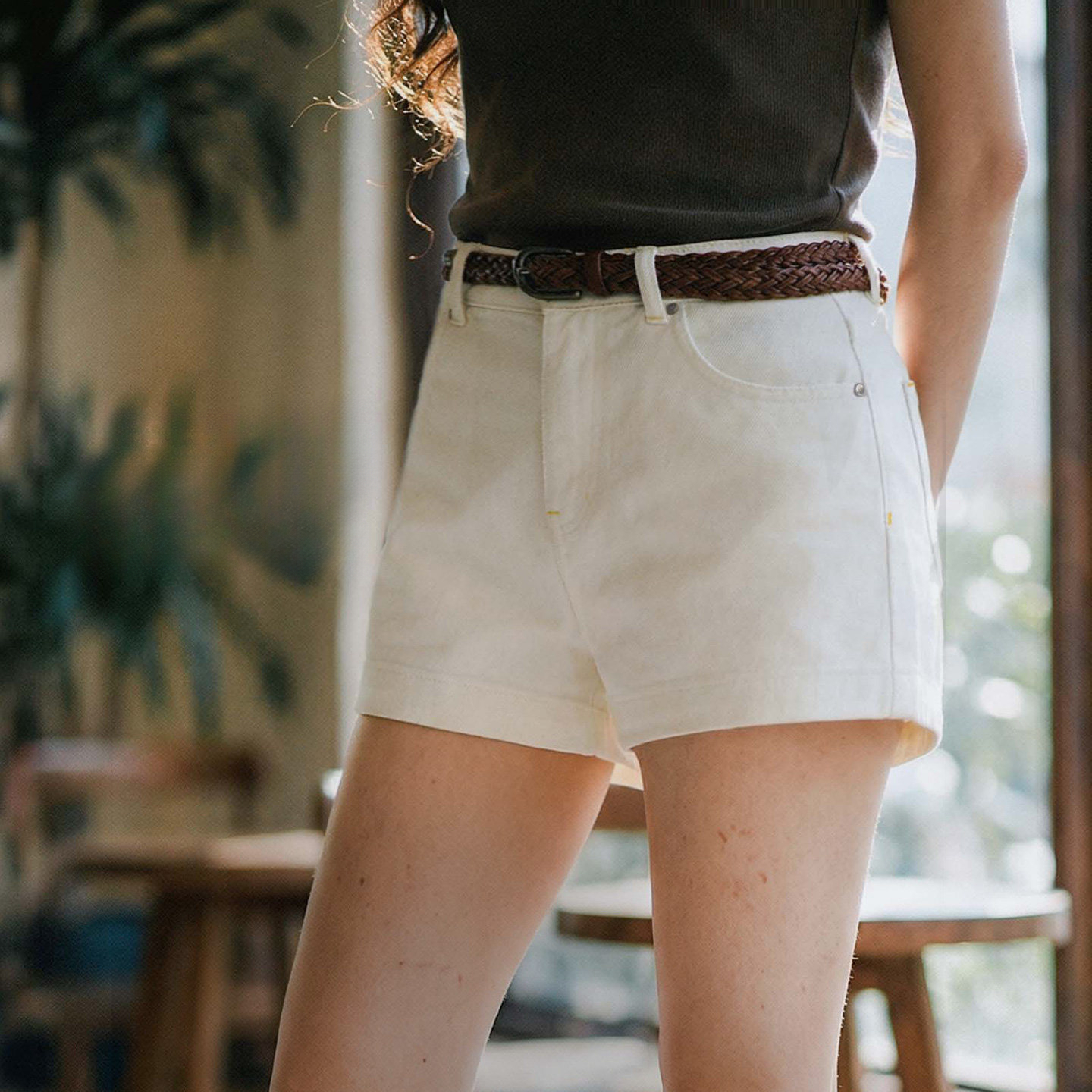 美式白色牛仔三分微彈力顯瘦直筒短褲A字型休閒短褲子女士夏