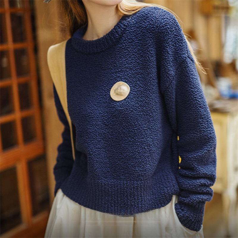 馬登女裝 美式顆粒絨圈圈毛衣復古套頭軟糯風針織衫內搭打底上衣秋季女