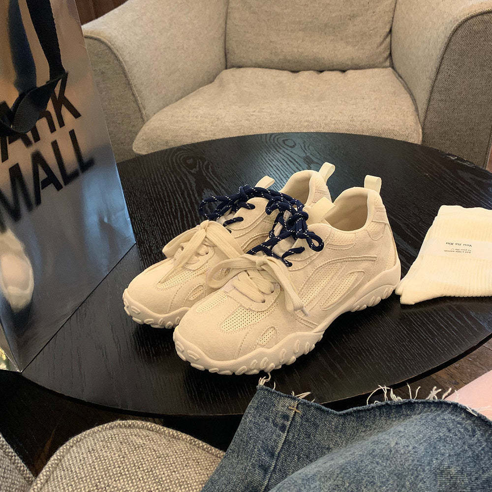 新款內增高經典軟底板鞋圓頭拼接透氣網面德訓阿甘鞋