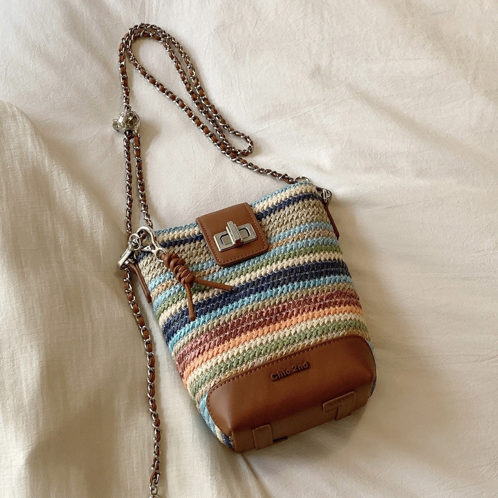 彩虹橋水桶包包女式2025新款春夏小包編織單肩斜挎包