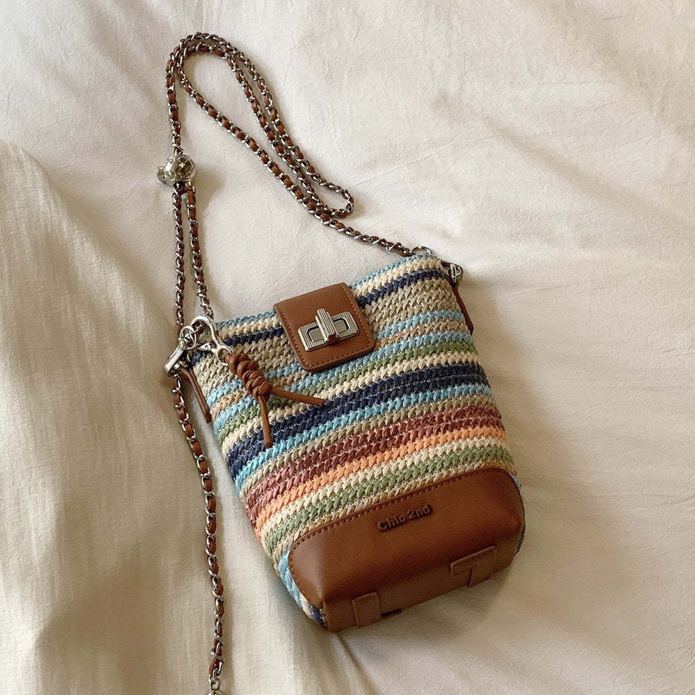彩虹橋水桶包包女式2025新款春夏小包編織單肩斜挎包