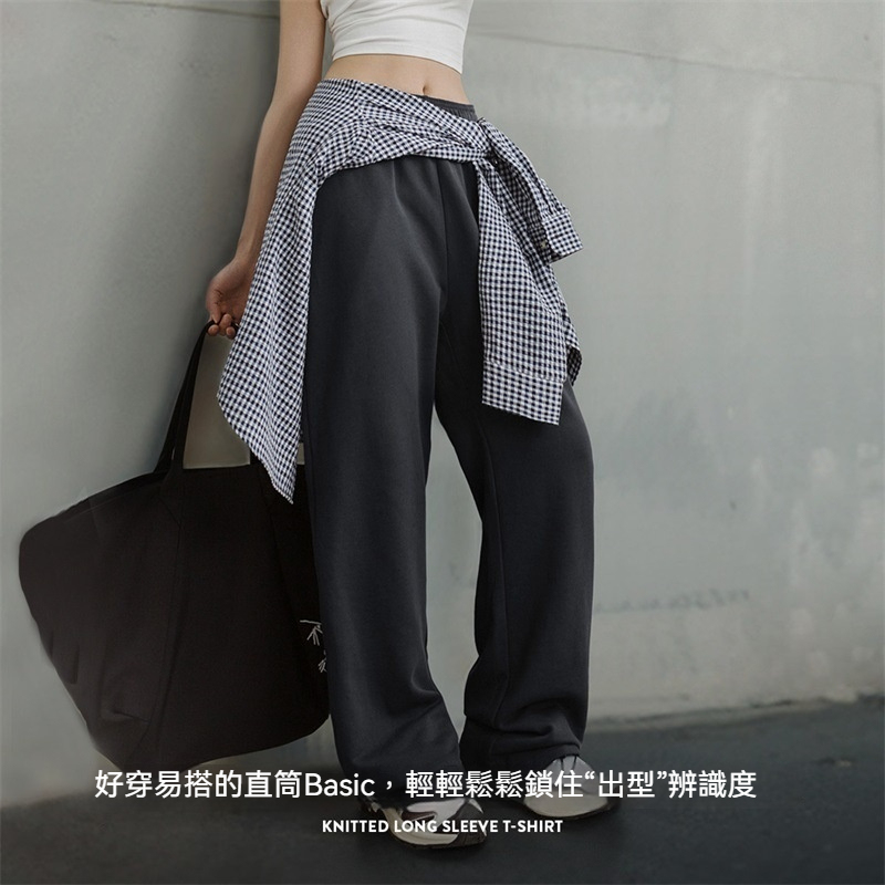 馬登女裝 復古垂感休閒衛褲純棉彈力運動褲寬鬆顯瘦闊腿褲慵懶風春秋女