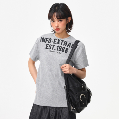美式復古正肩T恤女夏季字母印花短款寬鬆cleanfit短袖