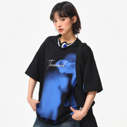 美式街頭小眾設計感印花潮牌短袖T恤女夏季寬鬆百搭tee