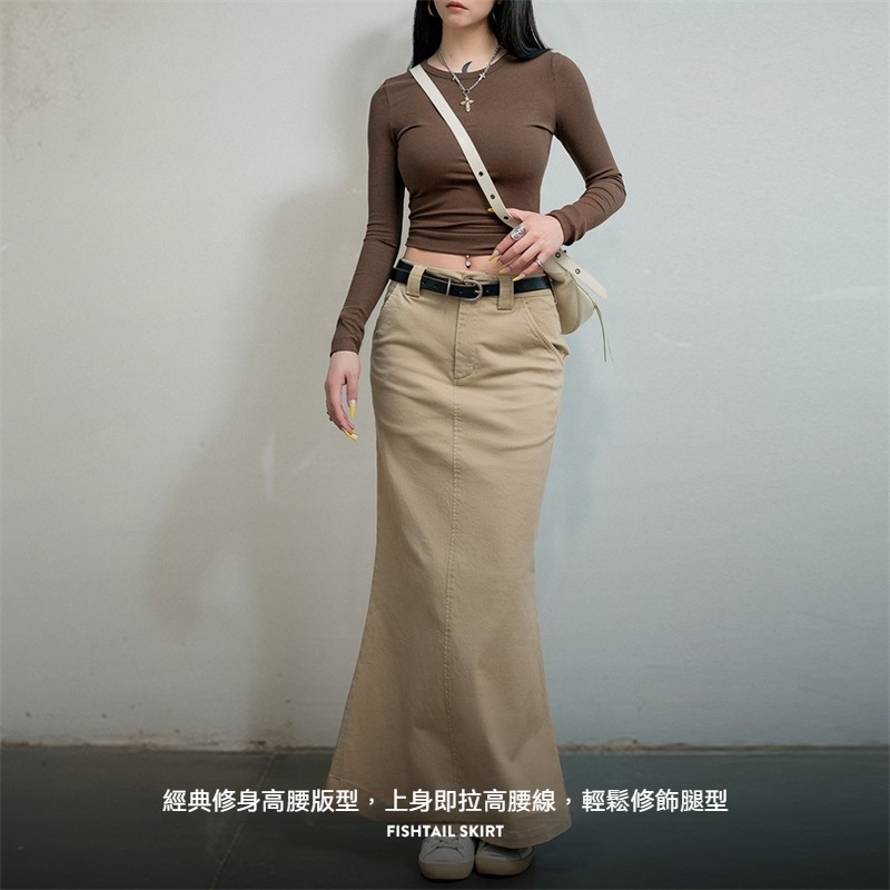 馬登女裝 復古中腰A字顯瘦包臀裙氣質修身長款魚尾裙百搭半身裙夏季女