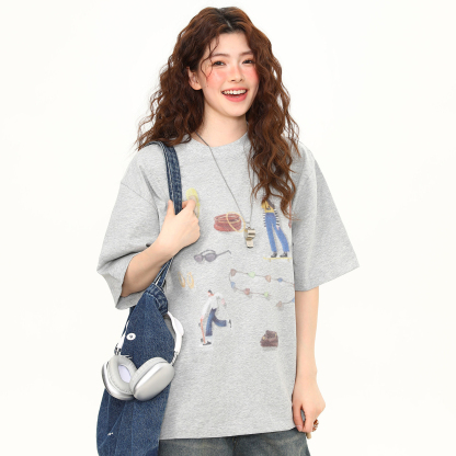 2026夏季新款美式復古印花短袖T恤女寬鬆百搭上衣