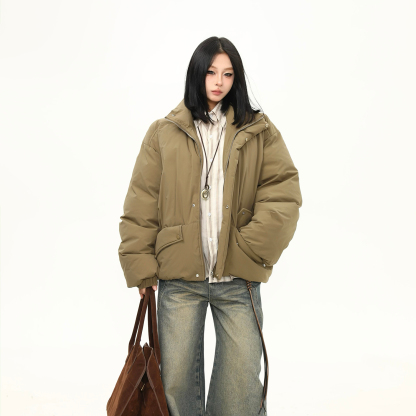 冬季90白鴨絨立領羽絨服女復古高級感保暖棉襖外套