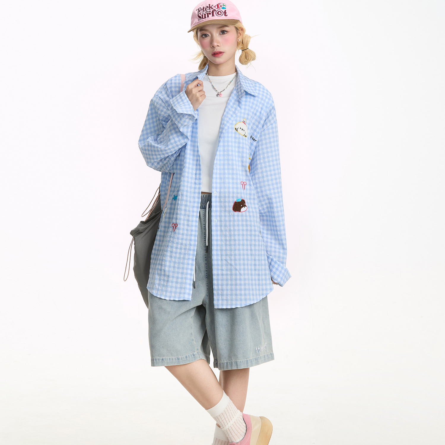 美式復古嘻哈工裝牛仔短褲女夏季寬鬆闊腿街頭中褲五分褲