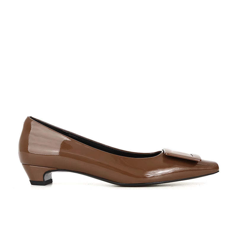 法式真皮方頭方扣小猫跟單鞋女ol通勤鞋