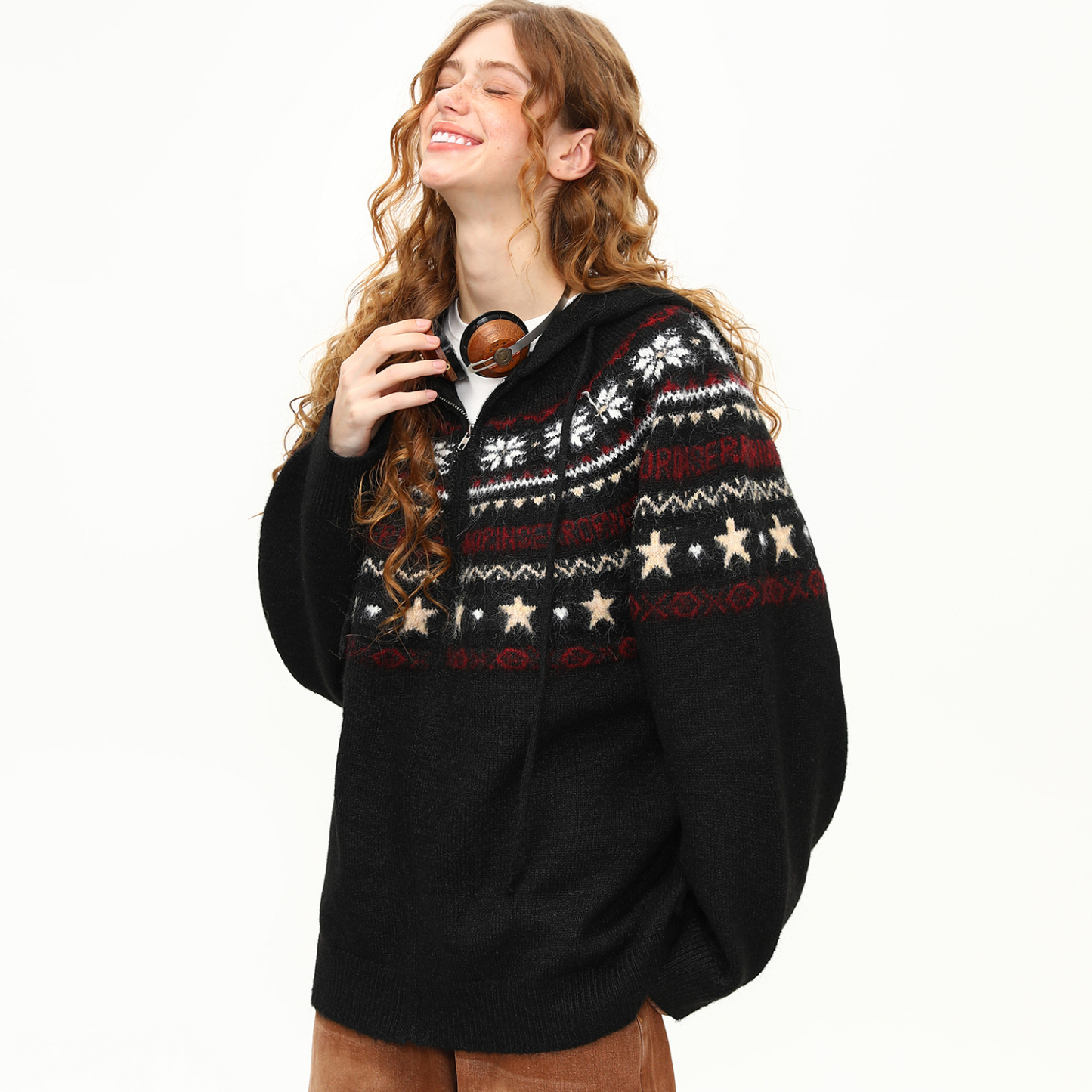 美式復古費爾島針織衫毛衣女秋冬星星雪花寬鬆慵懶風外套