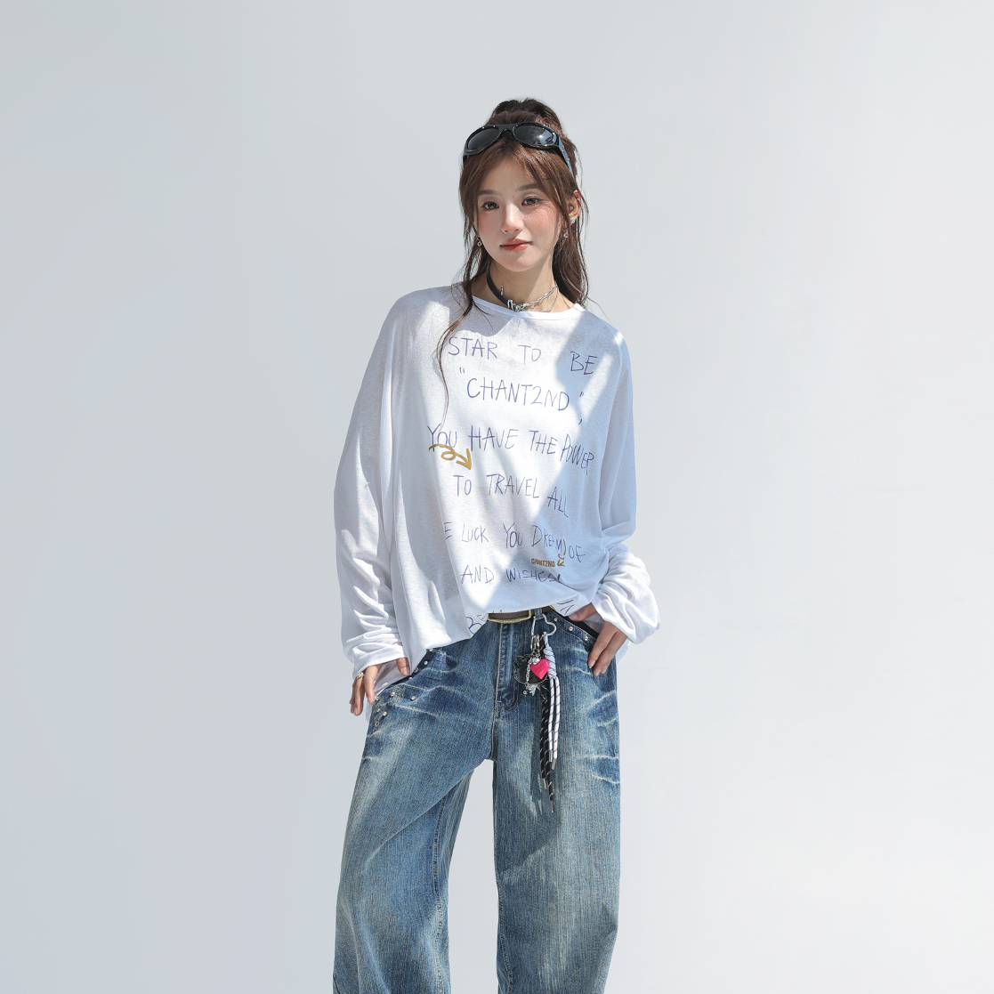 萊賽爾天絲長袖t恤女夏季薄款防曬罩衫寬鬆微透上衣