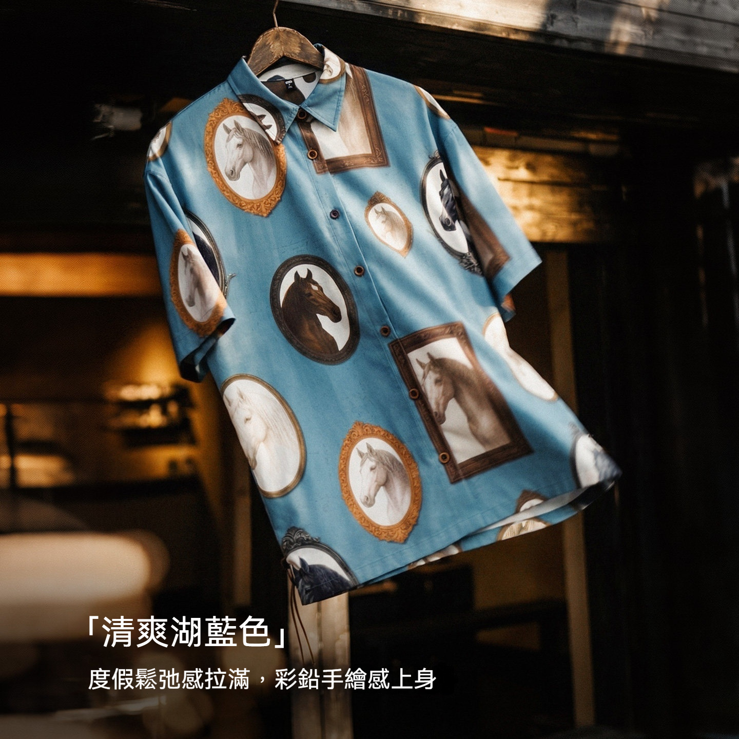 美式復古翻領寬鬆度假風趣味印花短袖襯衫上襯衣女士夏外穿