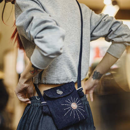 美式復古刺繡丹寧斜挎包印第安民族風牛仔布手機包女