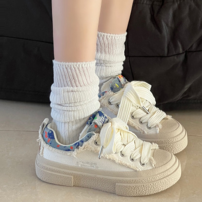 水洗帆布流蘇刺繡復古透氣耐磨板鞋潮鞋女