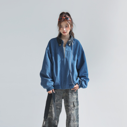 巴恩風外套女短款小個子美式復古pu拼皮工裝翻領夾克