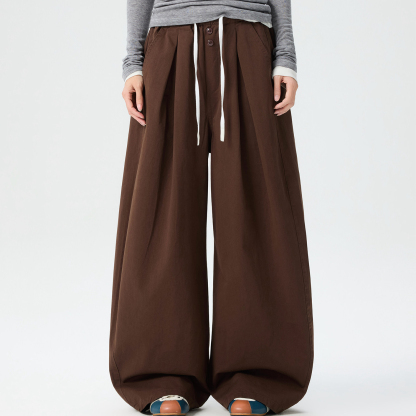 美式復古棕色工裝褲女新款寬鬆直筒闊腿褲百搭休閒長褲