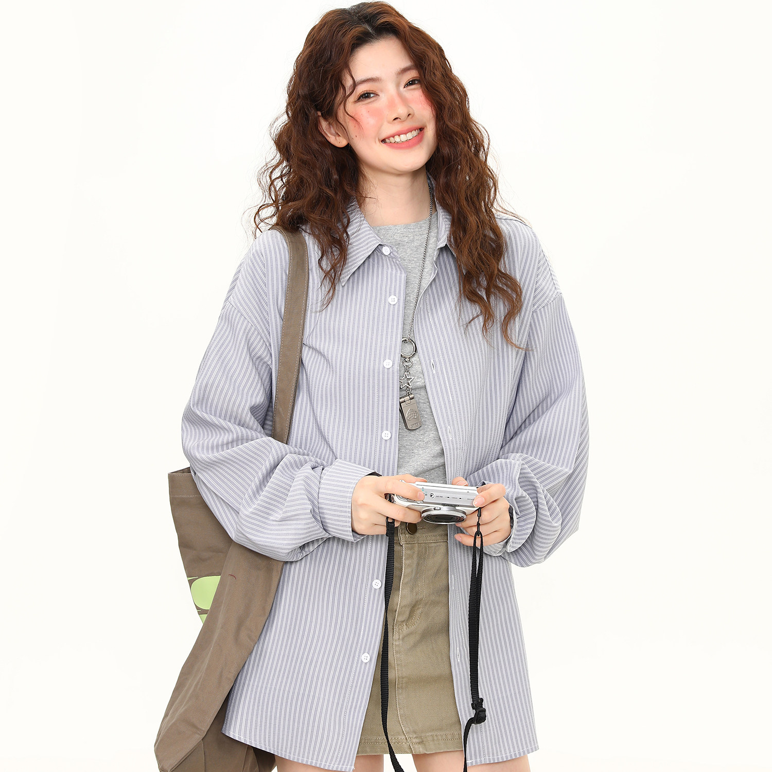 復古休閒通勤高智感長袖襯衫女寬鬆百搭慵懶早春條紋襯衣