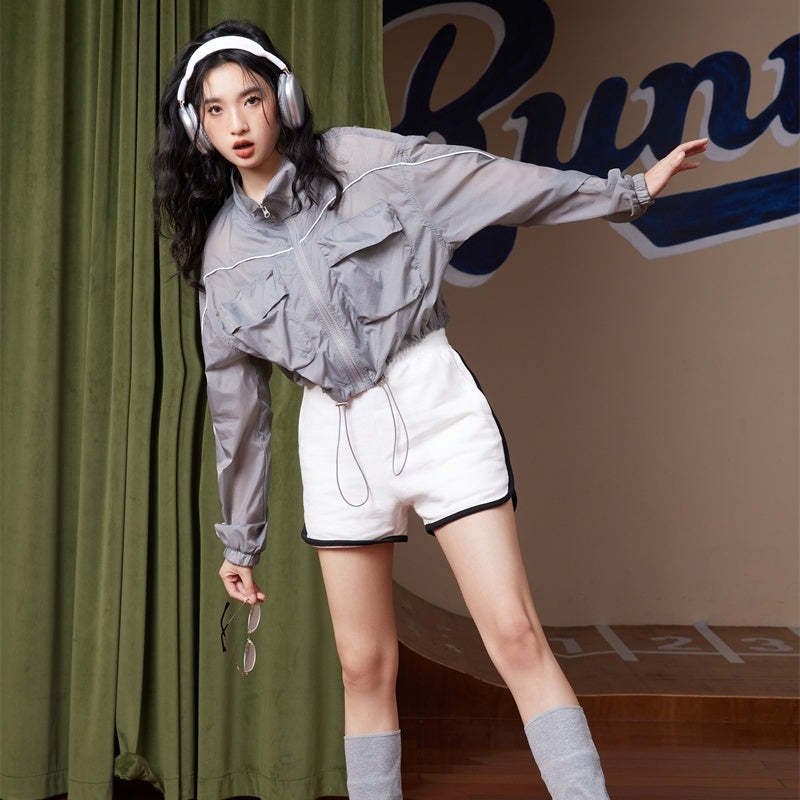 運動風立領抽繩設計感短款防曬衣新款外套夏薄款透氣