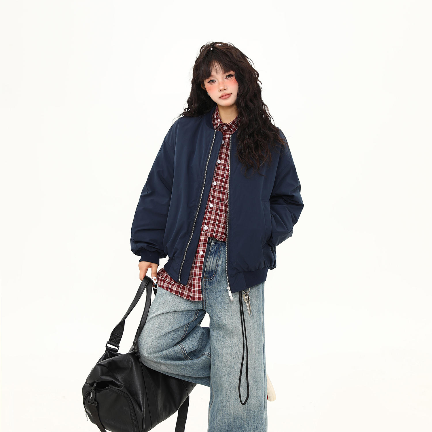美式復古加棉飛行員夾克外套女秋冬寬鬆百搭上衣