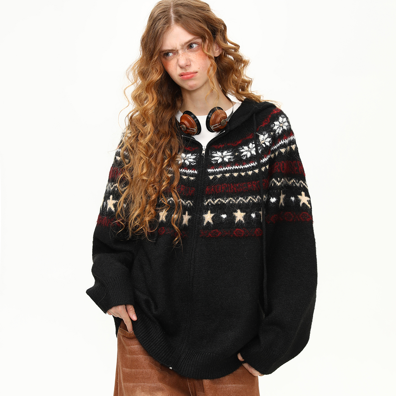 美式復古費爾島針織衫毛衣女秋冬星星雪花寬鬆慵懶風外套