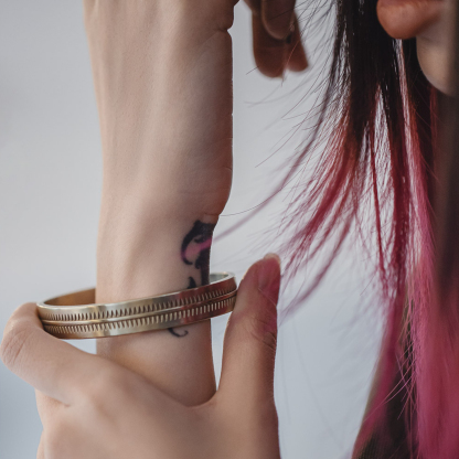 美式復古納瓦霍半環式手鐲潮流印第安開口白銅手環配飾品女