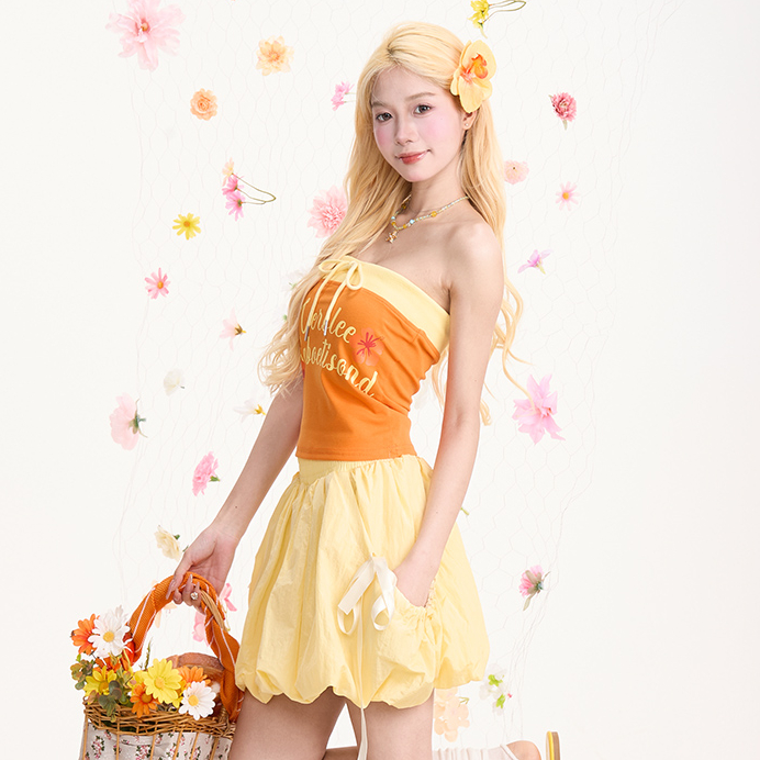 多巴胺字母印花抹胸背心女復古辣妹短款修身無袖t恤上衣