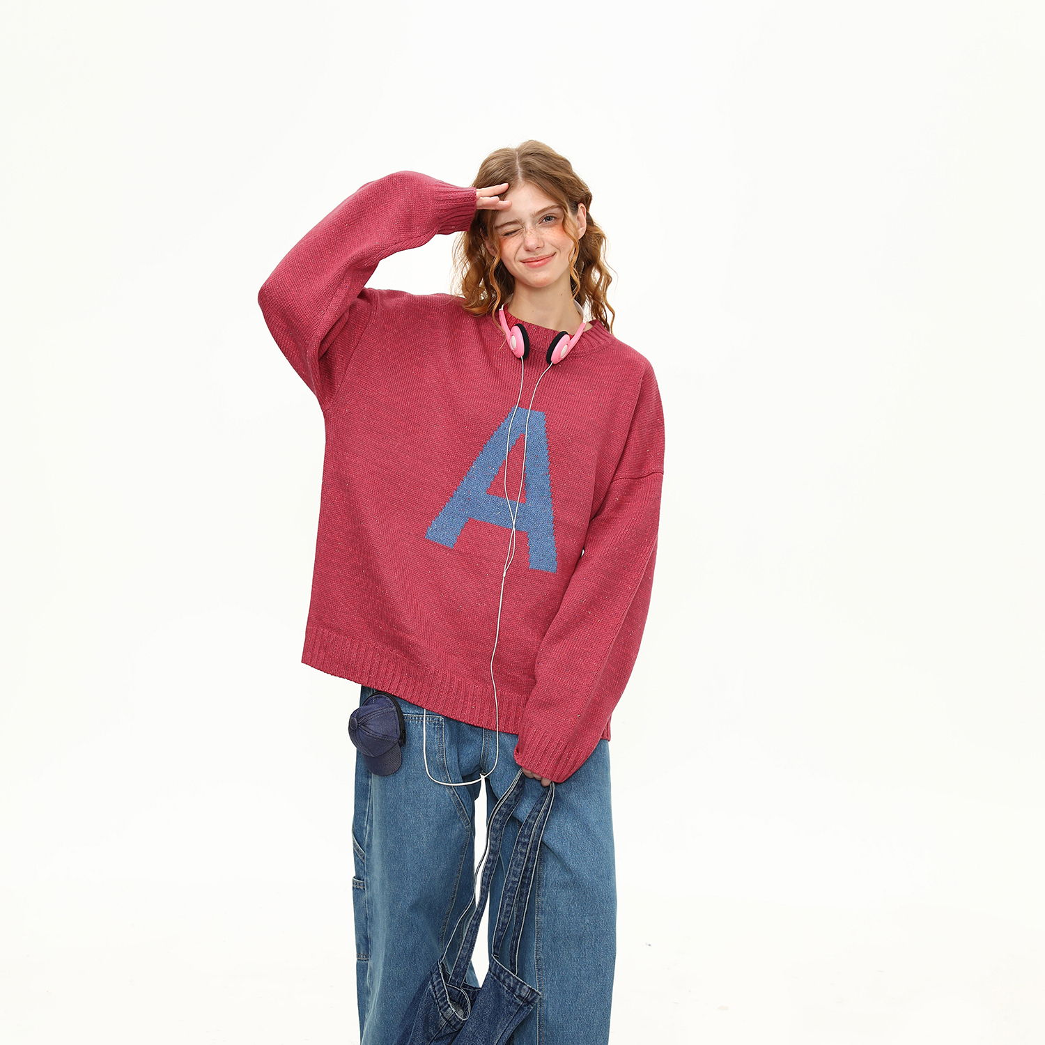 美式復古字母學院風針織衫毛衣女秋冬圓領套頭慵懶風上衣