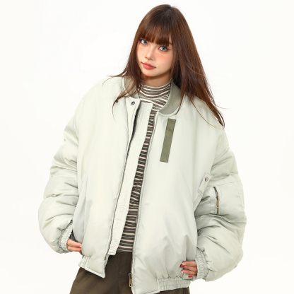 美式街頭加棉飛行員外套女冬季加厚保暖棒球服寬鬆百搭