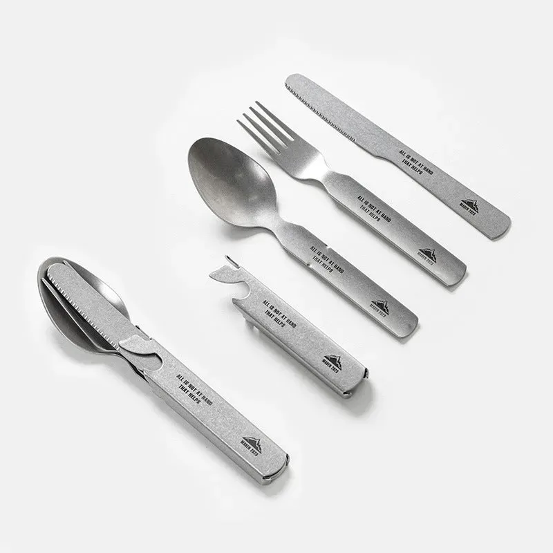 四合一露營餐具套裝戶外便攜不銹鋼多功能刀叉勺開瓶器