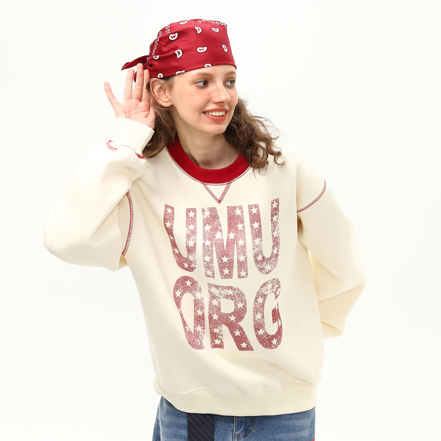 美式復古字母印花圓領撞色套頭衛衣女早秋新款百搭上衣