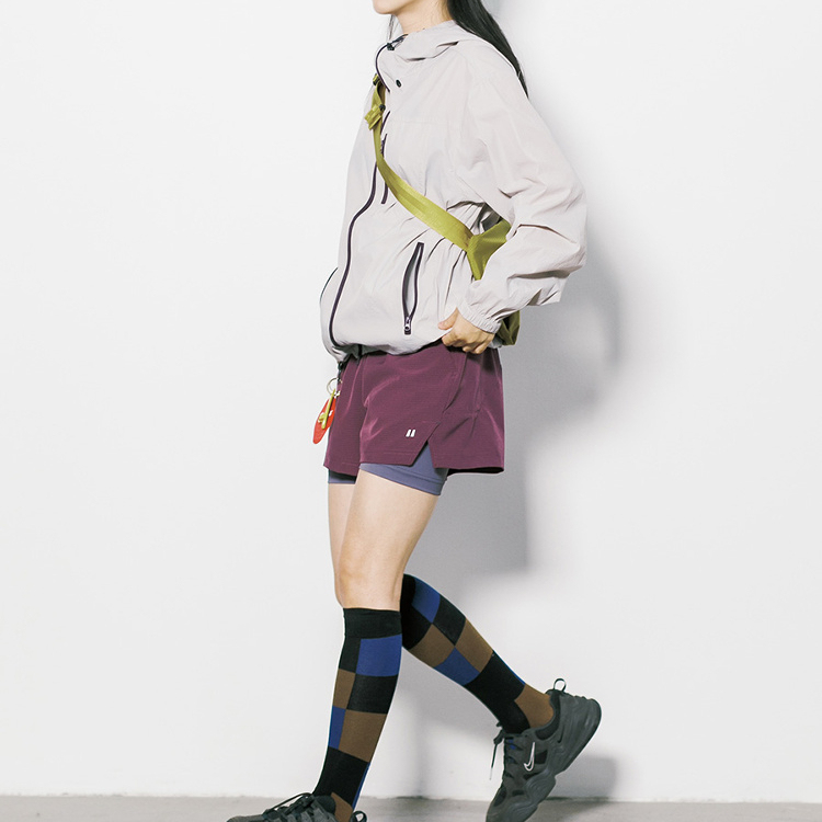 夏季戶外拼色假兩件短褲女寬鬆運動跑步速幹直筒五分休閒褲