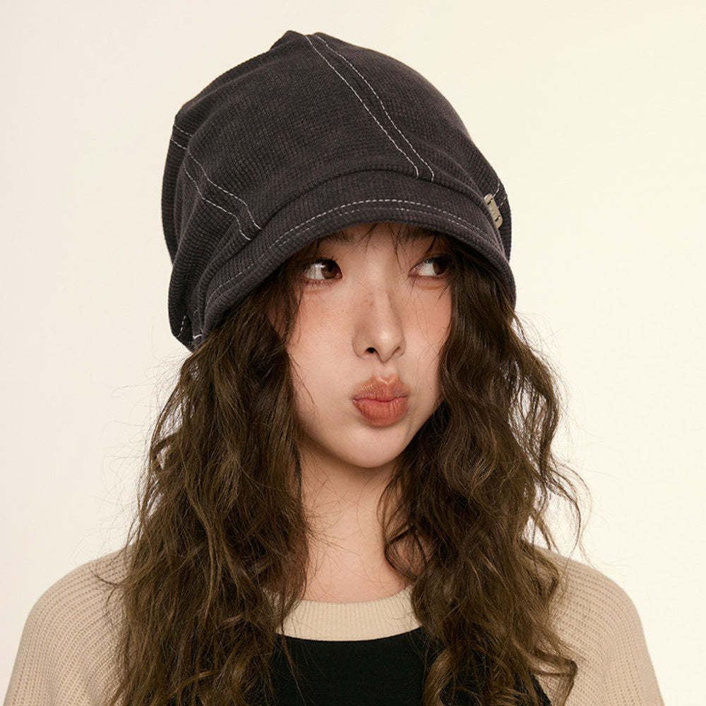 美式復古素顏遮臉漁夫帽子女秋冬黑色街頭休閒顯臉小包頭堆堆冷帽