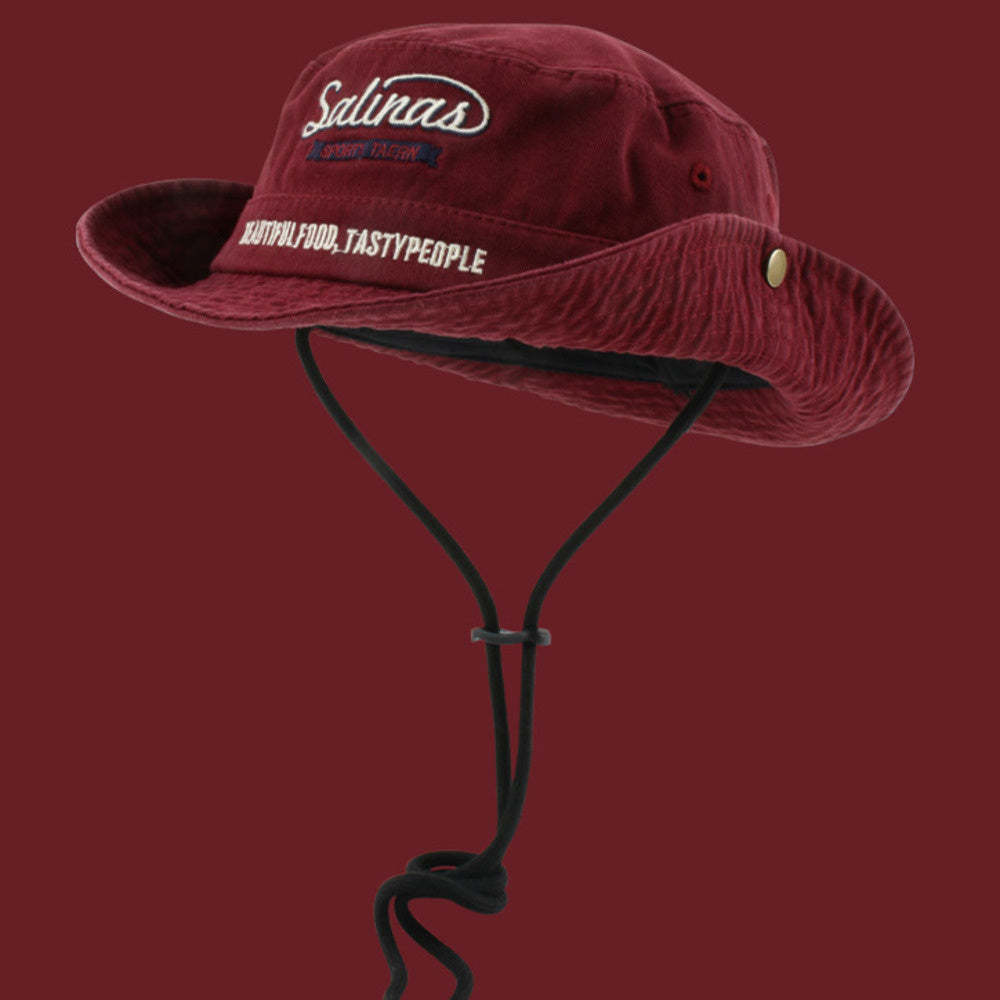 美式阿美哢嘰日系工裝系帶漁夫帽子女戶外登山帽防曬西部牛仔帽