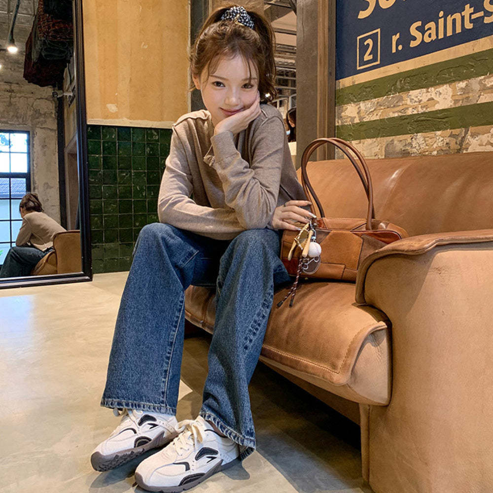 復古拼色增高休閒運動德訓鞋女阿甘鞋