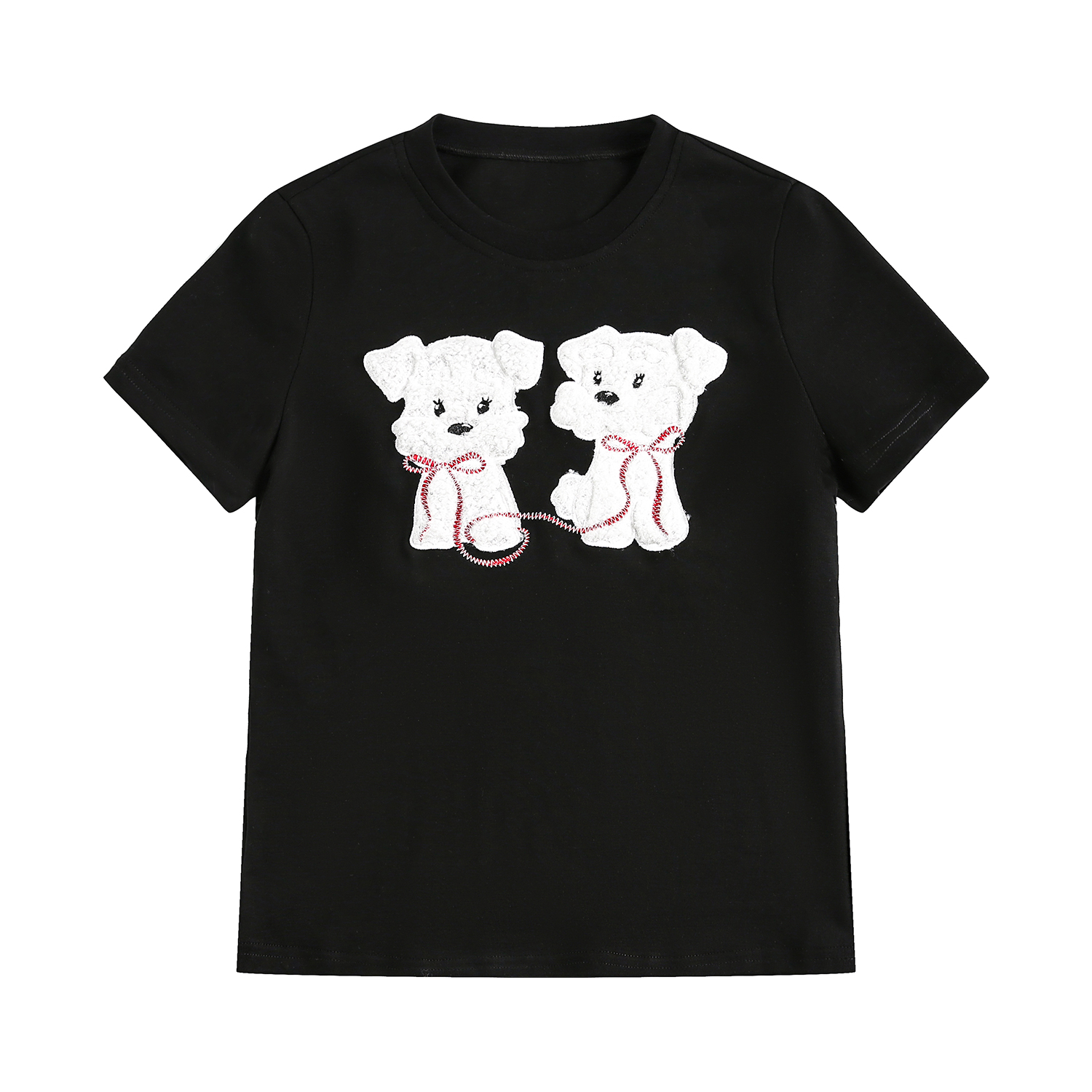 可愛毛茸茸小狗貼布繡短袖t恤女夏正肩顯瘦修身上衣