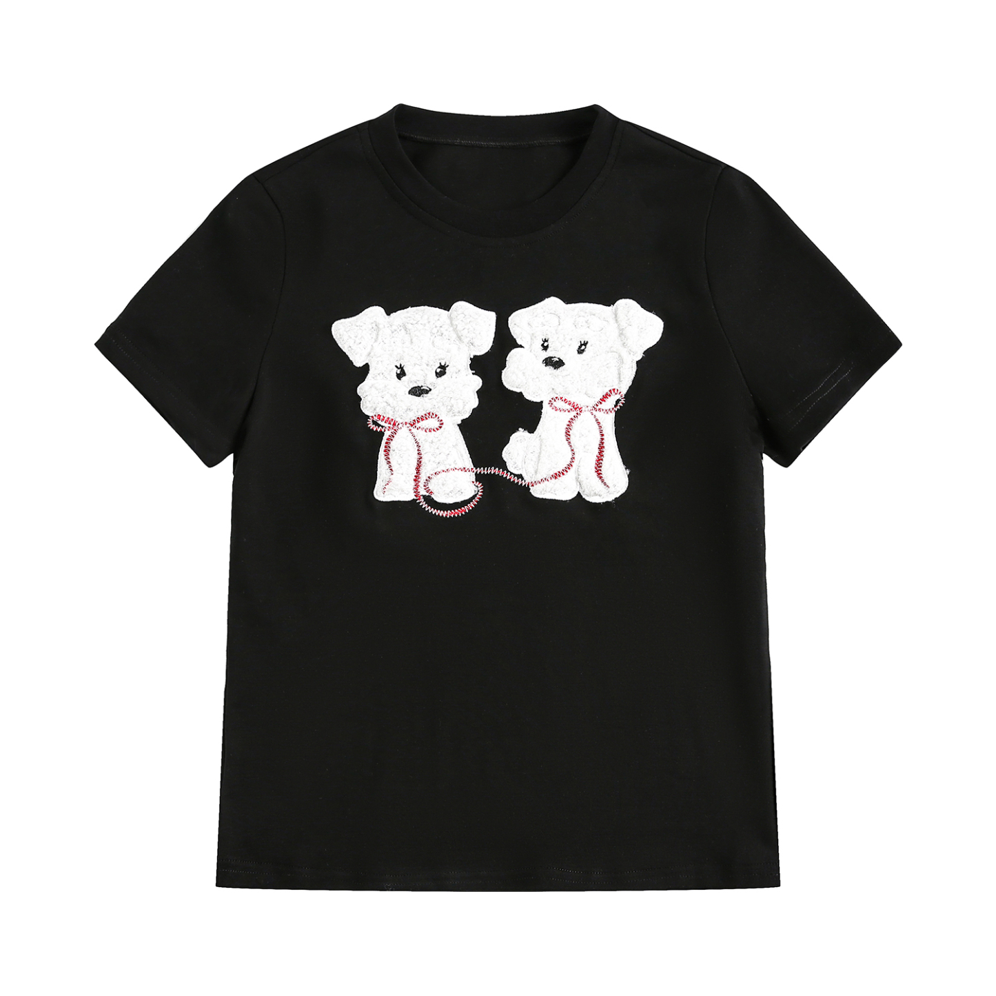 可愛毛茸茸小狗貼布繡短袖t恤女夏正肩顯瘦修身上衣