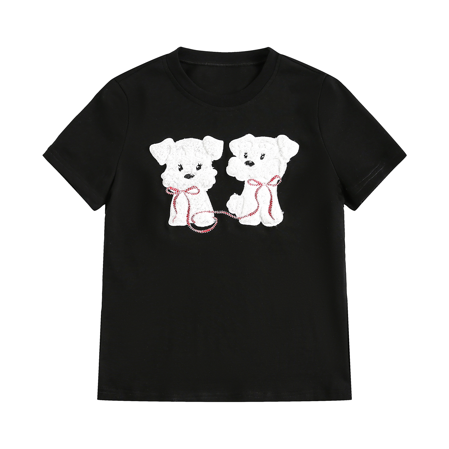 可愛毛茸茸小狗貼布繡短袖t恤女夏正肩顯瘦修身上衣