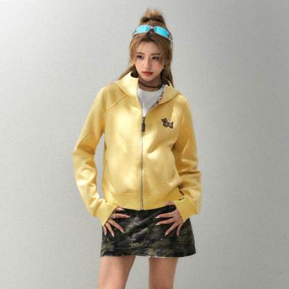 韓系慵懶格子臘腸狗連帽衛衣外套女款秋短款修身上衣