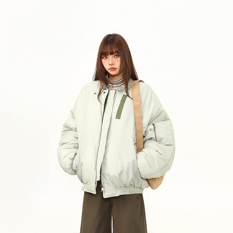 美式街頭加棉飛行員外套女冬季加厚保暖棒球服寬鬆百搭