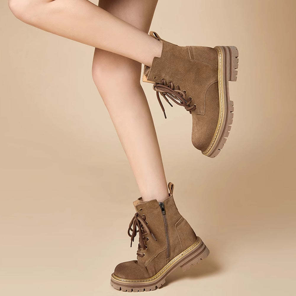 真皮英倫風馬丁靴女新款春秋單靴子爆款女短靴工裝大黃靴